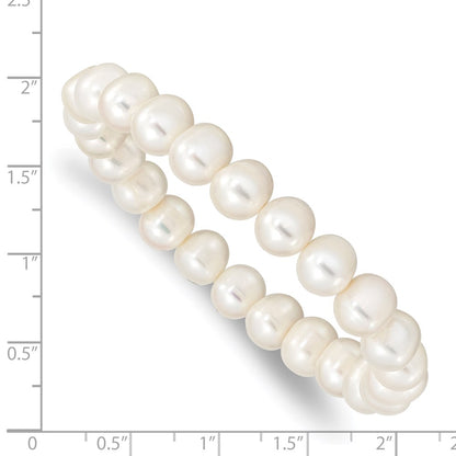 7.5 Inch 8-9mm White Near-Round Freshwater Cultured Pearl Stretch Bracelet