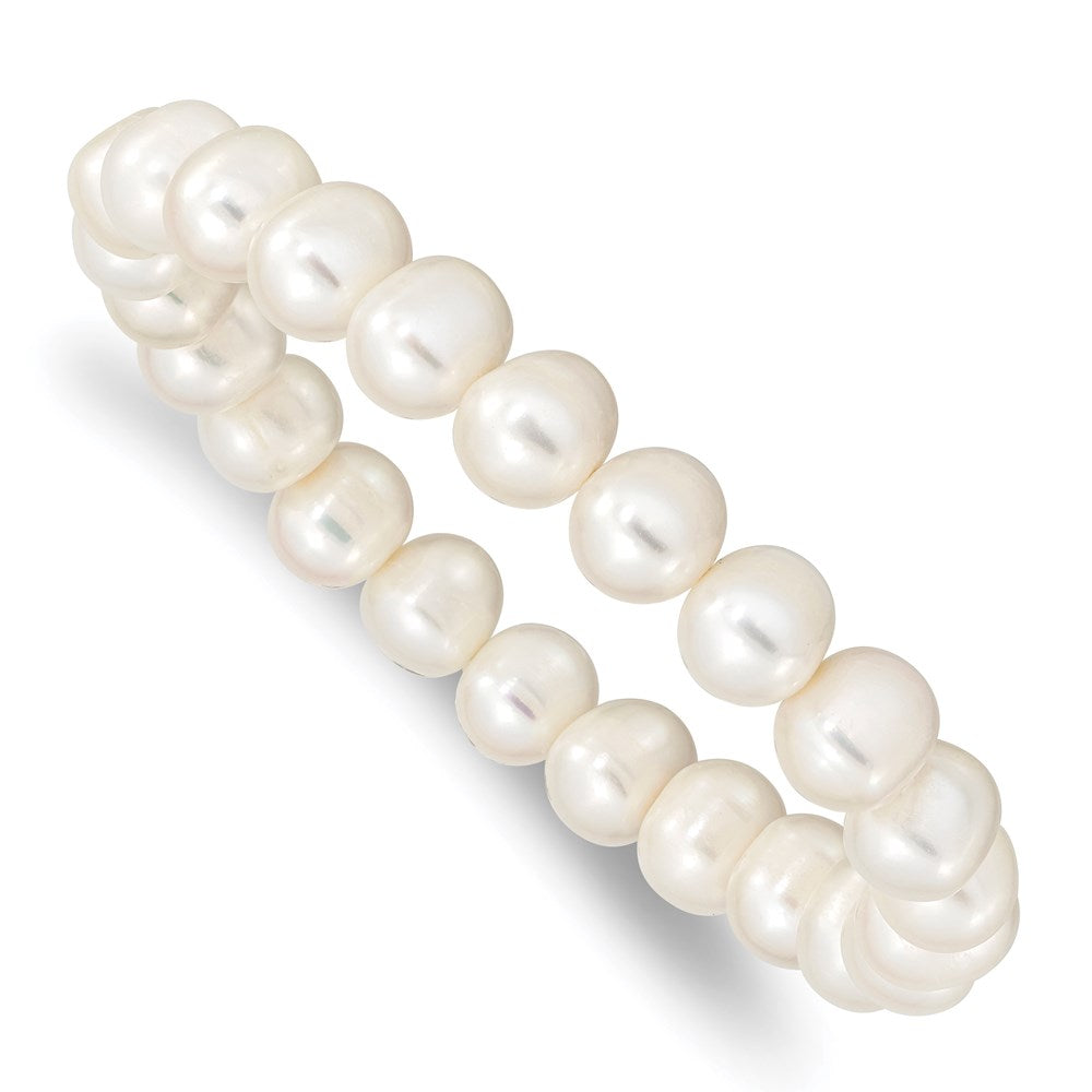 7.5 Inch 8-9mm White Near-Round Freshwater Cultured Pearl Stretch Bracelet