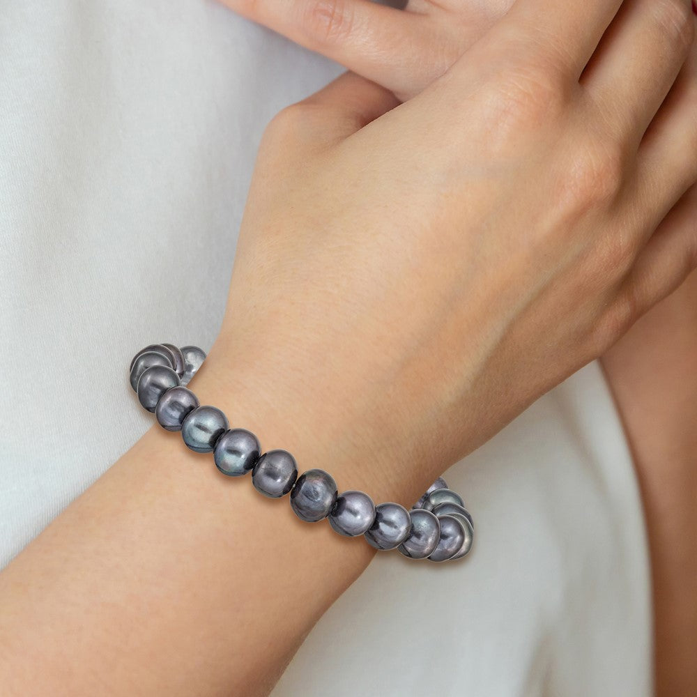 7.5 Inch 8-9mm Freshwater Cultured Black Pearl Stretch Bracelet