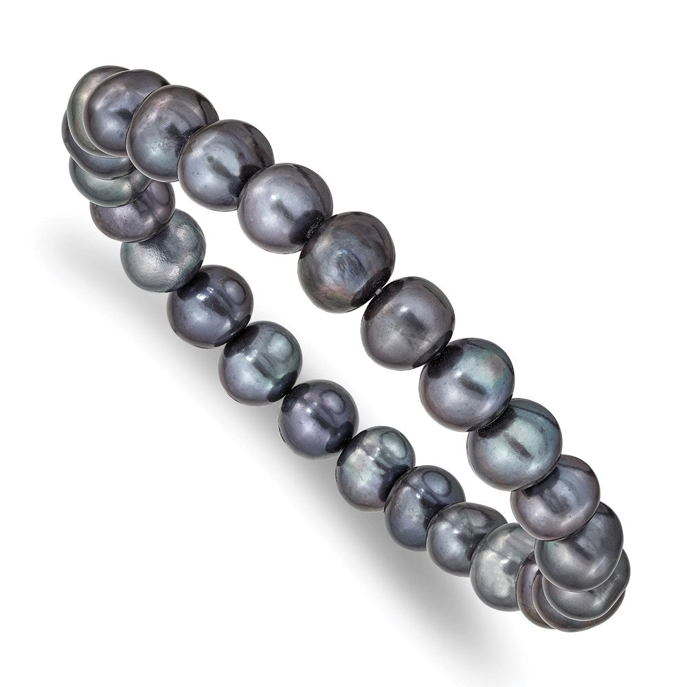 7.5 Inch 8-9mm Freshwater Cultured Black Pearl Stretch Bracelet
