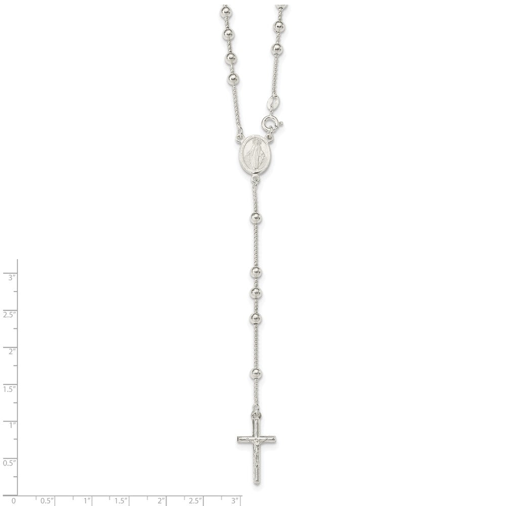 Sterling Silver Polished Bead Rosary 21 Inch Necklace