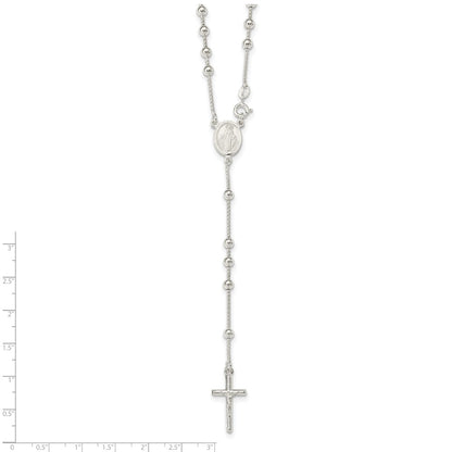 Sterling Silver Polished Bead Rosary 21 Inch Necklace