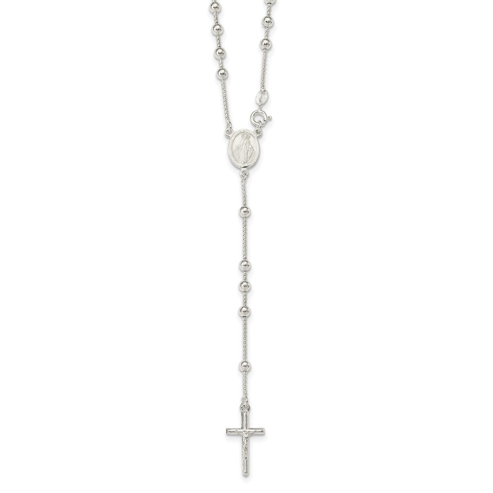 Sterling Silver Polished Bead Rosary 21 Inch Necklace