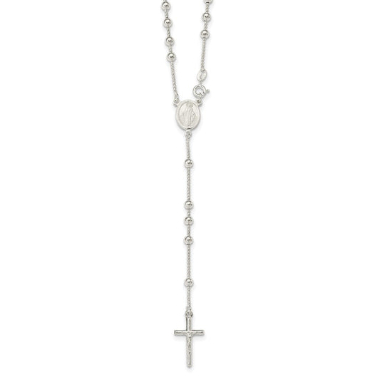 Sterling Silver Polished Bead Rosary 21 Inch Necklace