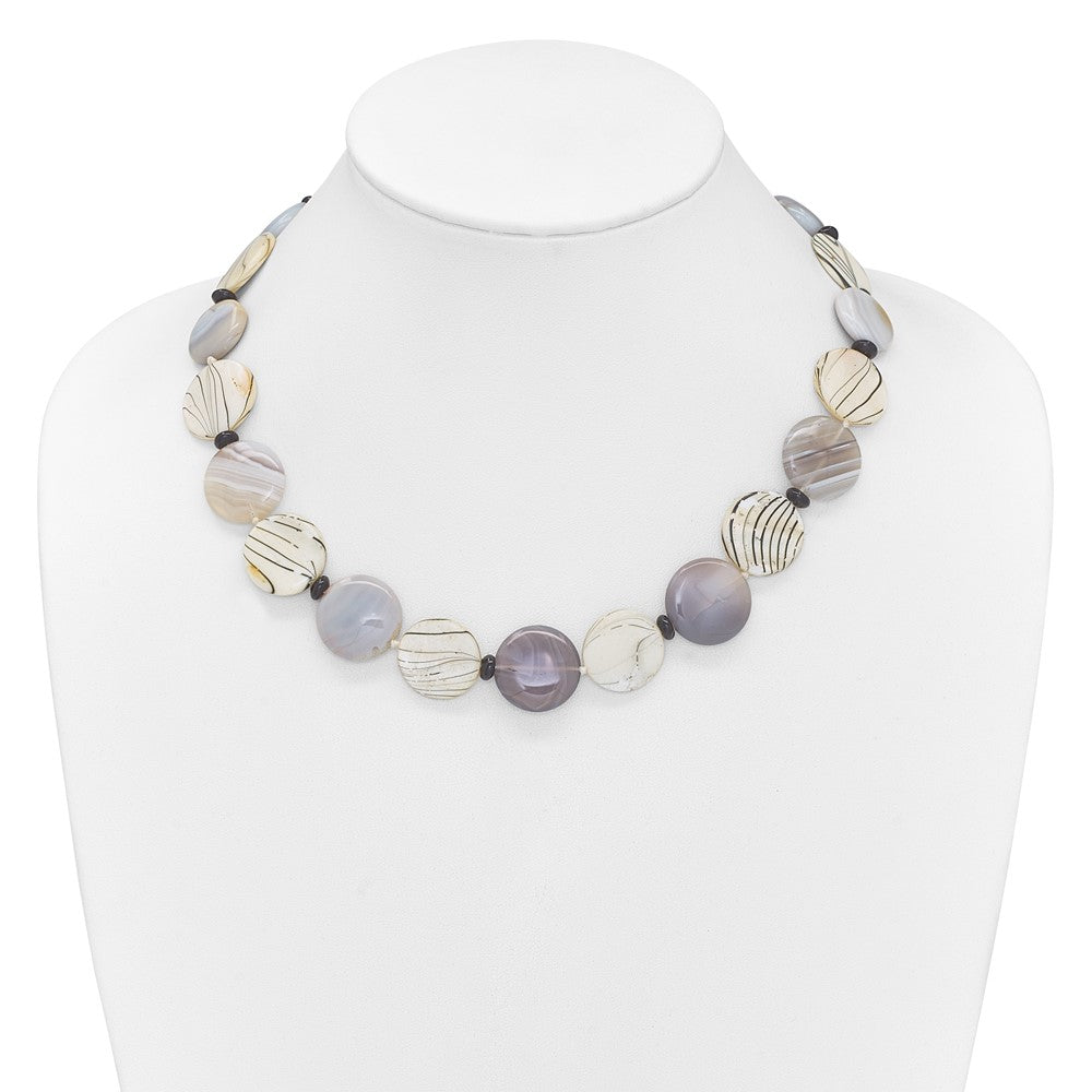 Sterling Silver Black And Grey Agate/Mop/Sardonyx Necklace