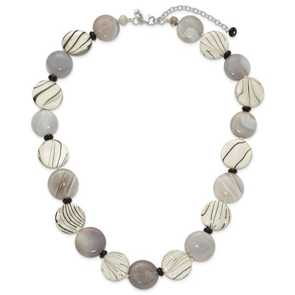 Sterling Silver Black And Grey Agate/Mop/Sardonyx Necklace