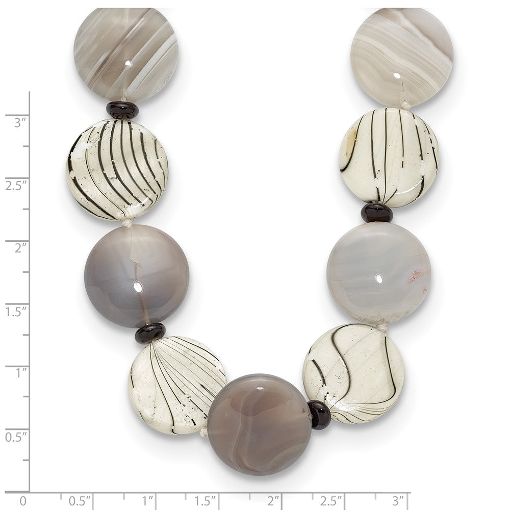 Sterling Silver Black And Grey Agate/Mop/Sardonyx Necklace