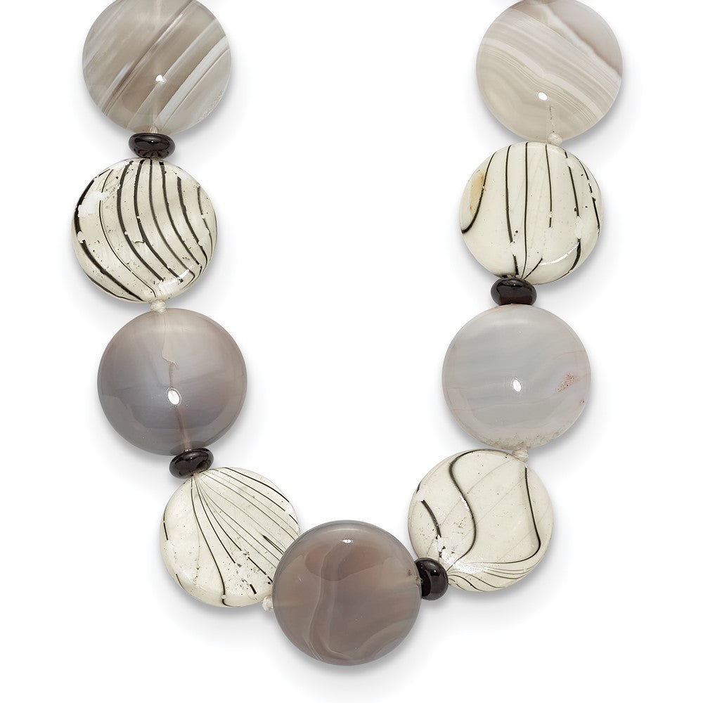 Sterling Silver Black And Grey Agate/Mop/Sardonyx Necklace