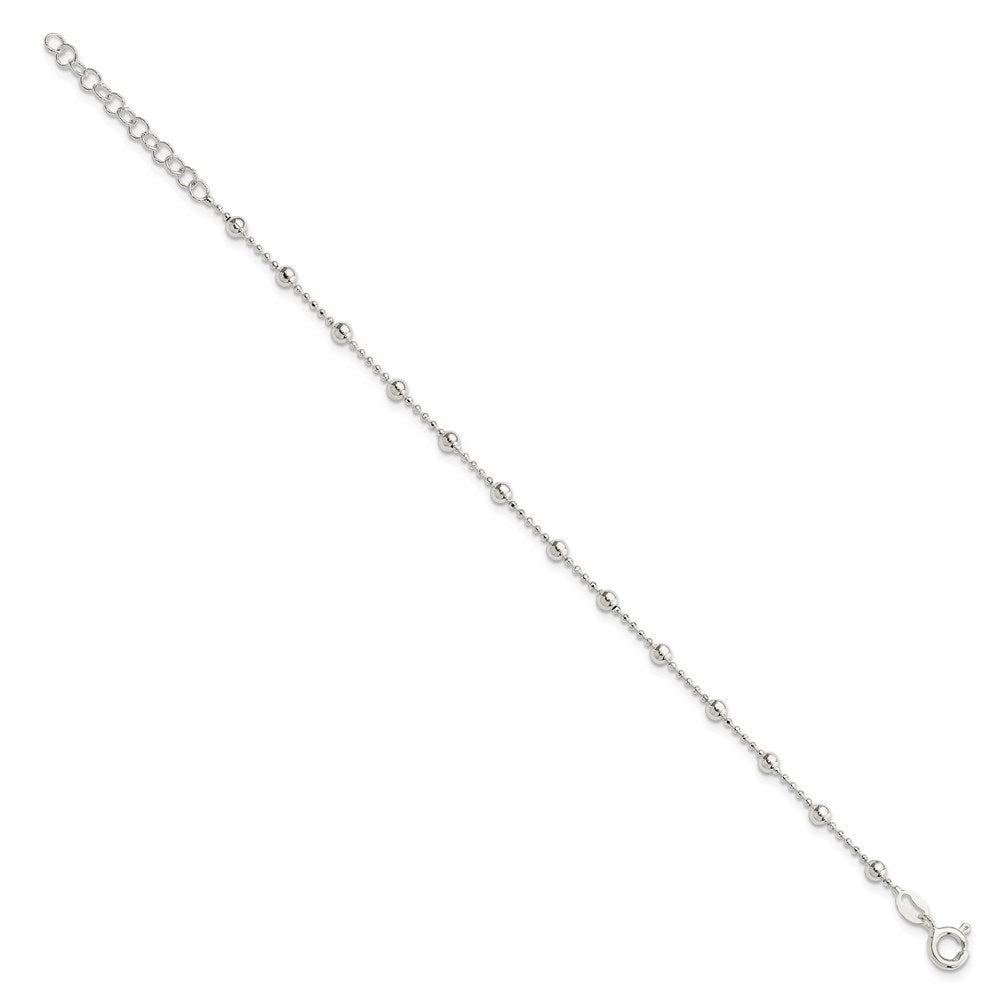 Sterling Silver Polished Beaded 6 Inch With 1 In Ext Bracelet