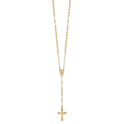 Sterling Silver Flash Gold-Plated Polished Crucifix Rosary 18 Inch Necklace