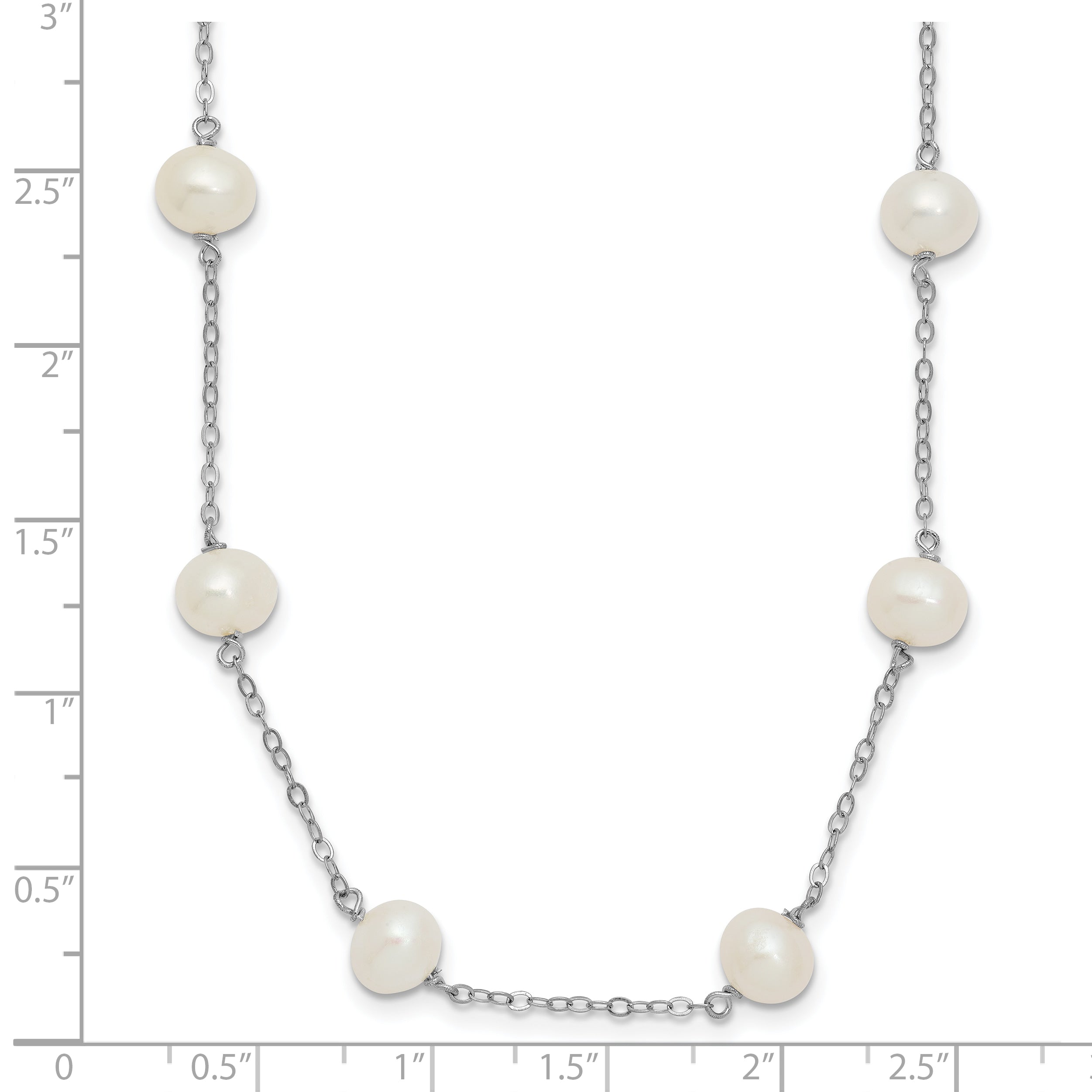 Sterling Silver Rh-Plated Fresh Water Cultured Pearl Necklace