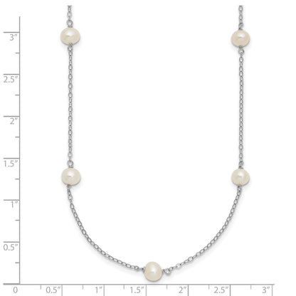 Sterling Silver Rh-Plated 5-6mm Freshwater Cultured Pearl Necklace