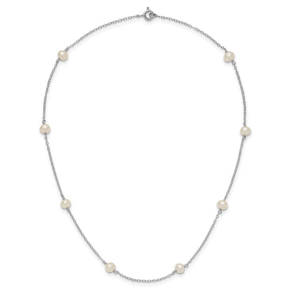Sterling Silver Rh-Plated 5-6mm Freshwater Cultured Pearl Necklace
