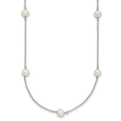 Sterling Silver Rh-Plated 5-6mm Freshwater Cultured Pearl Necklace
