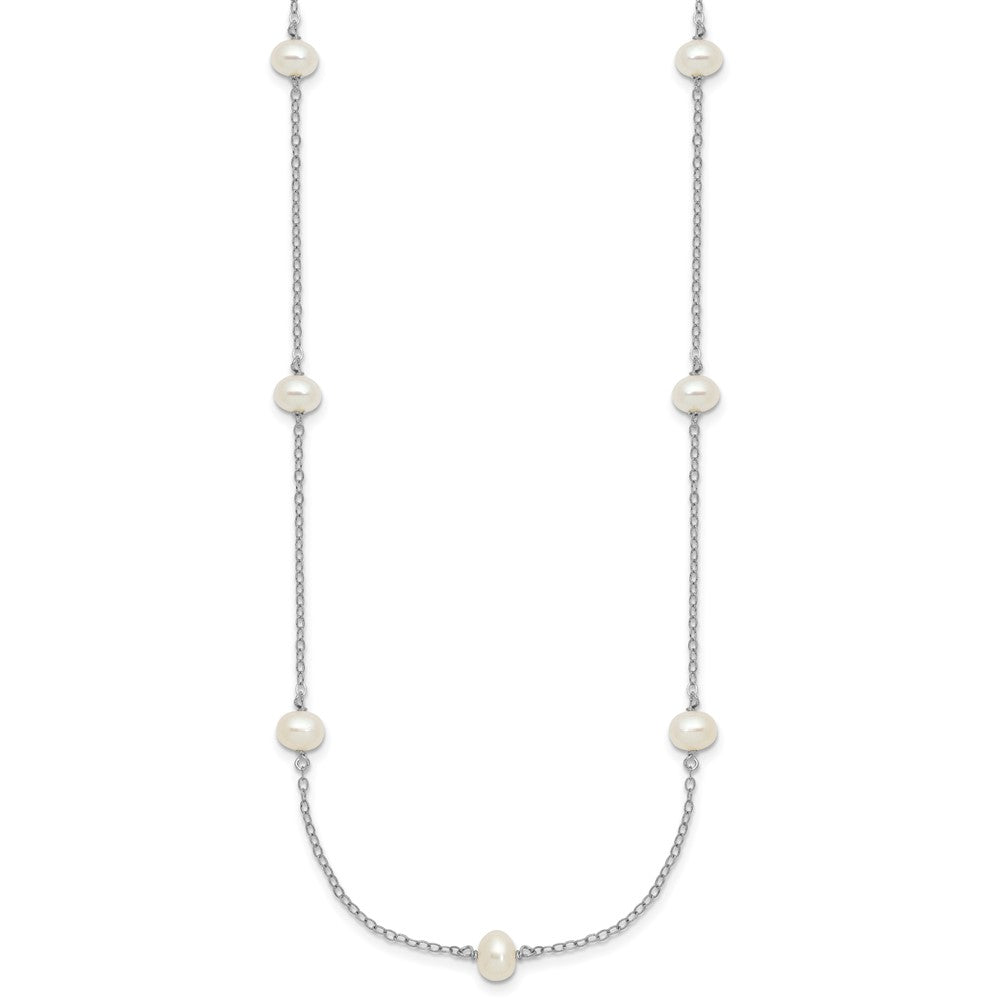 Sterling Silver Rh-Plated 4-5mm Freshwater Cultured Pearl Necklace