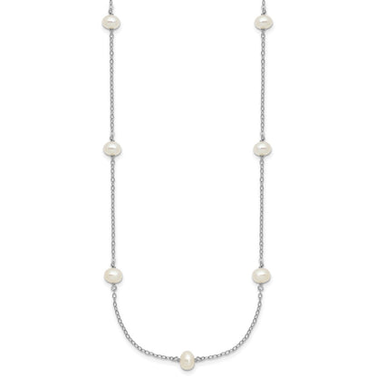 Sterling Silver Rh-Plated 4-5mm Freshwater Cultured Pearl Necklace