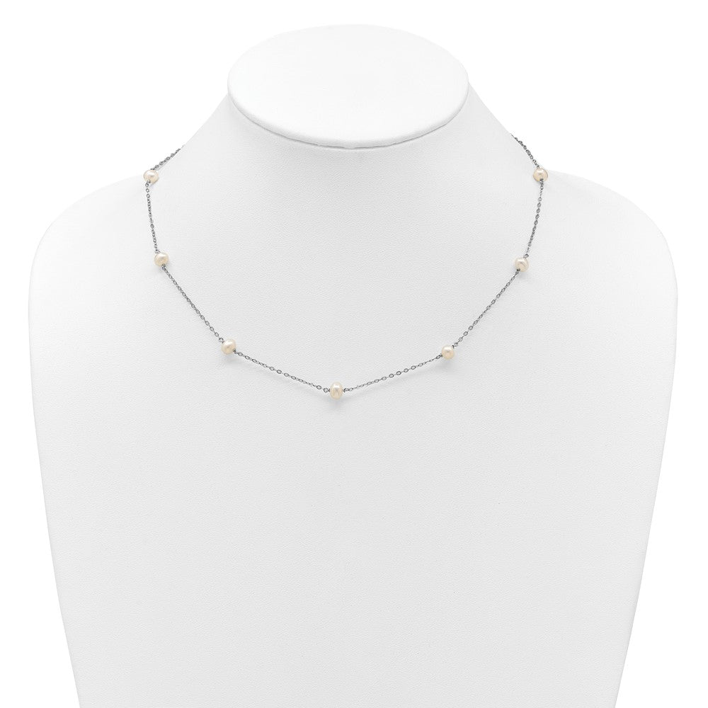 Sterling Silver Rh-Plated 4-5mm Freshwater Cultured Pearl Necklace