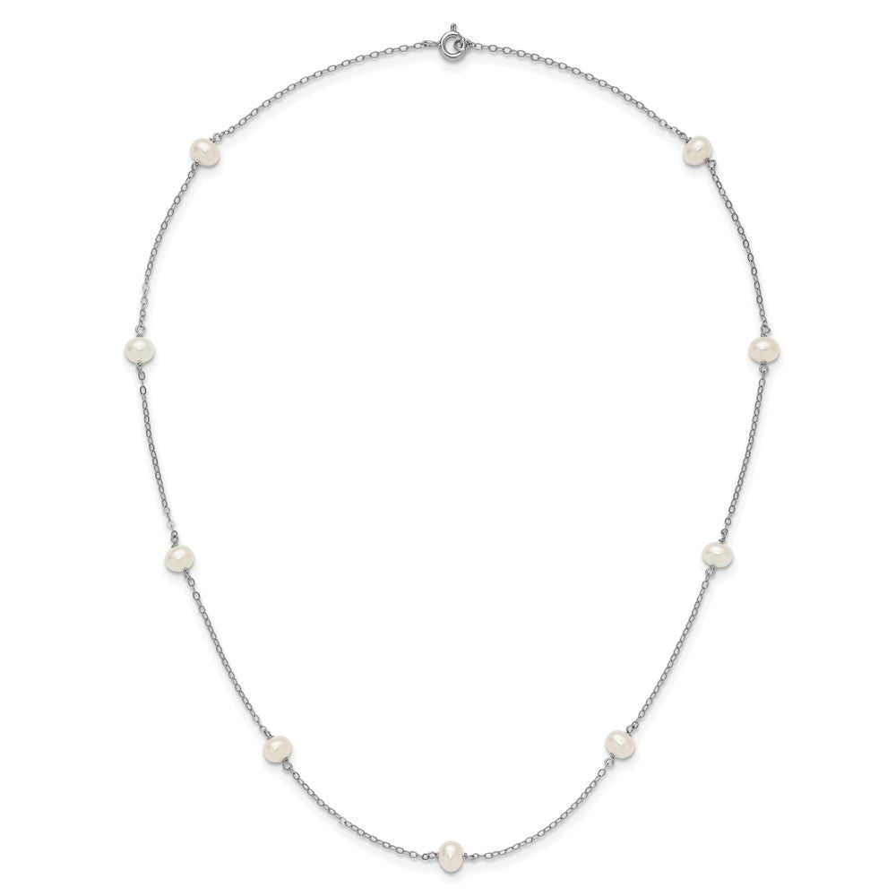 Sterling Silver Rh-Plated 4-5mm Freshwater Cultured Pearl Necklace