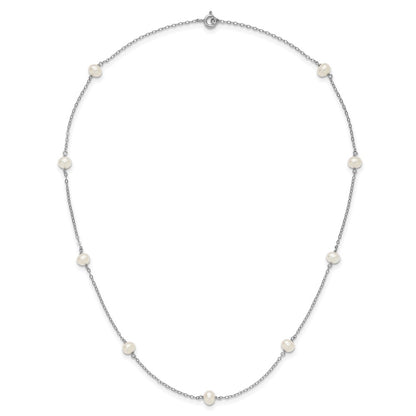 Sterling Silver Rh-Plated 4-5mm Freshwater Cultured Pearl Necklace