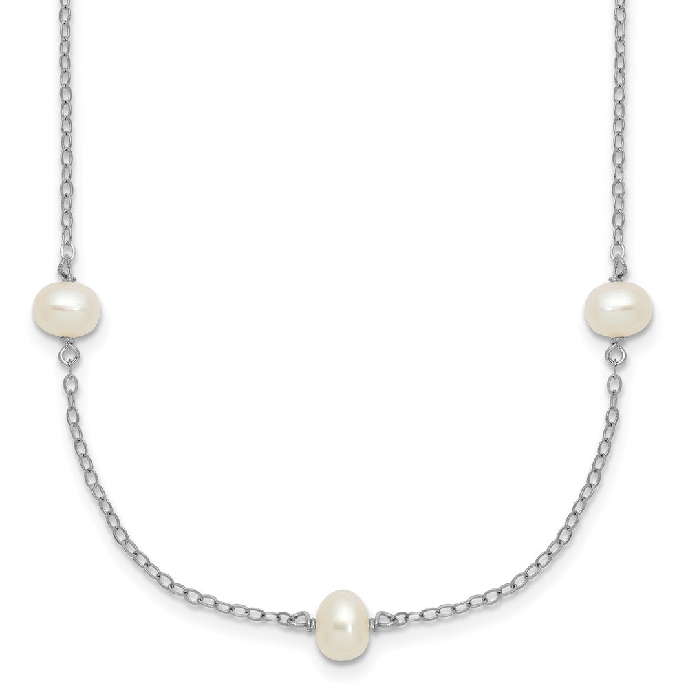 Sterling Silver Rh-Plated 4-5mm Freshwater Cultured Pearl Necklace