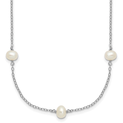 Sterling Silver Rh-Plated 4-5mm Freshwater Cultured Pearl Necklace