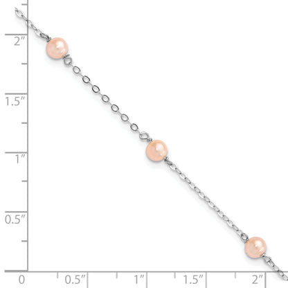 6 Inch Sterling Silver Rh-Pltd 4-5mm Pink Fwc Pearl W/1In Ext Children'S Bracelet