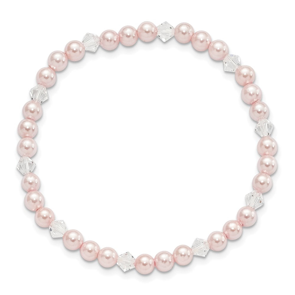 Fashion Children'S 4mm Pink Shell Bead & Crystal Stretch Bracelet
