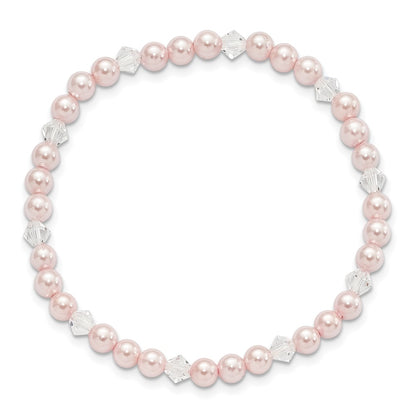 Fashion Children'S 4mm Pink Shell Bead & Crystal Stretch Bracelet
