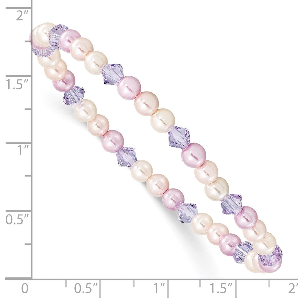 Fashion Children'S Pink, Purple & White 4mm Shell Bead Crystal Stretch Bracelet