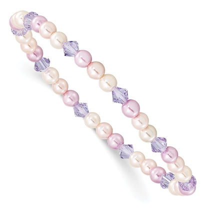 Fashion Children'S Pink, Purple & White 4mm Shell Bead Crystal Stretch Bracelet