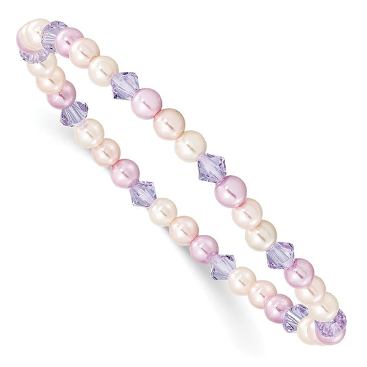 Fashion Children'S Pink, Purple & White 4mm Shell Bead Crystal Stretch Bracelet