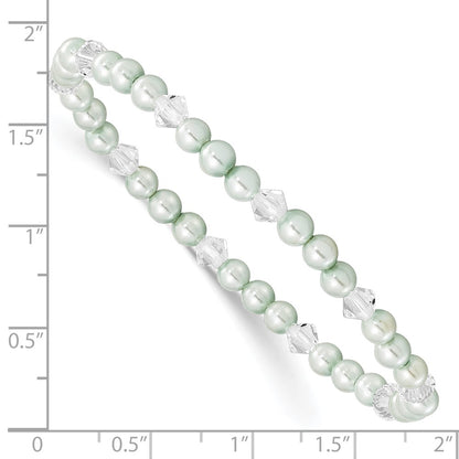 Fashion Children'S 4mm Green Shell Bead & Crystal Stretch Bracelet