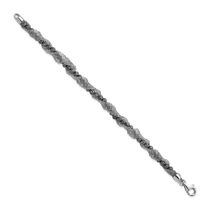 Sterling Silver Ruthenium-Plated Fancy D/C Beaded & Mesh Chain Bracelet
