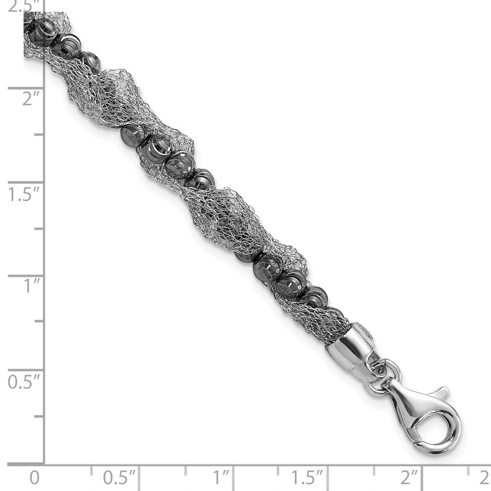 Sterling Silver Ruthenium-Plated Fancy D/C Beaded & Mesh Chain Bracelet