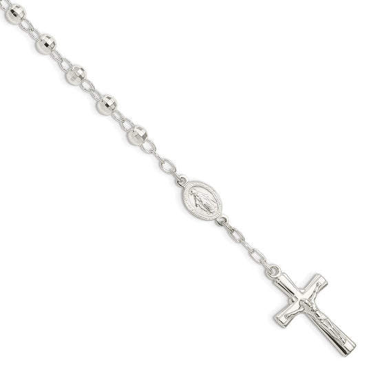 Sterling Silver Polished Beaded Rosary 7.5 Inch Bracelet