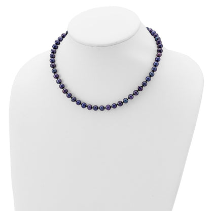 Sterling Silver Rhodium-Plated 6-7mm Black Fwc Pearl Necklace