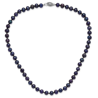 Sterling Silver Rhodium-Plated 6-7mm Black Fwc Pearl Necklace