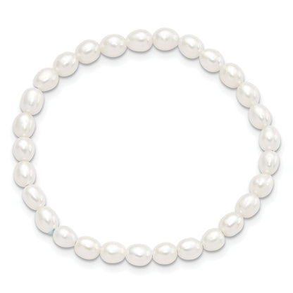 Fashion Children'S 4-5mm White Rice Freshwater Cultured Pearl Stretch Bracelet