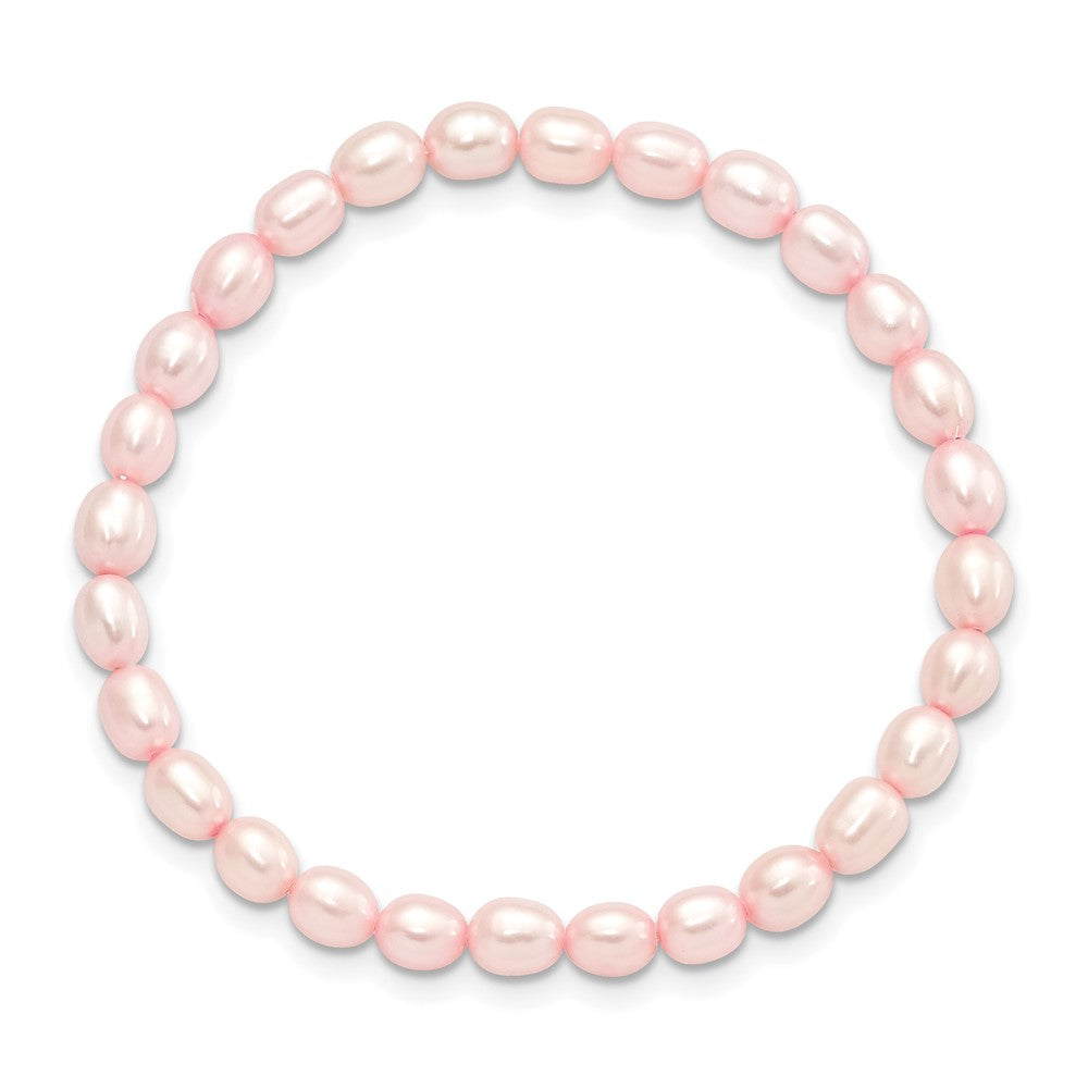 Fashion Children'S 4-5mm Pink Rice Freshwater Cultured Pearl Stretch Bracelet