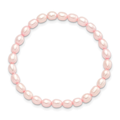 Fashion Children'S 4-5mm Pink Rice Freshwater Cultured Pearl Stretch Bracelet