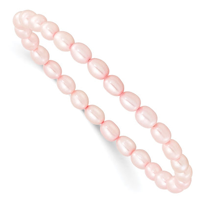 Fashion Children'S 4-5mm Pink Rice Freshwater Cultured Pearl Stretch Bracelet