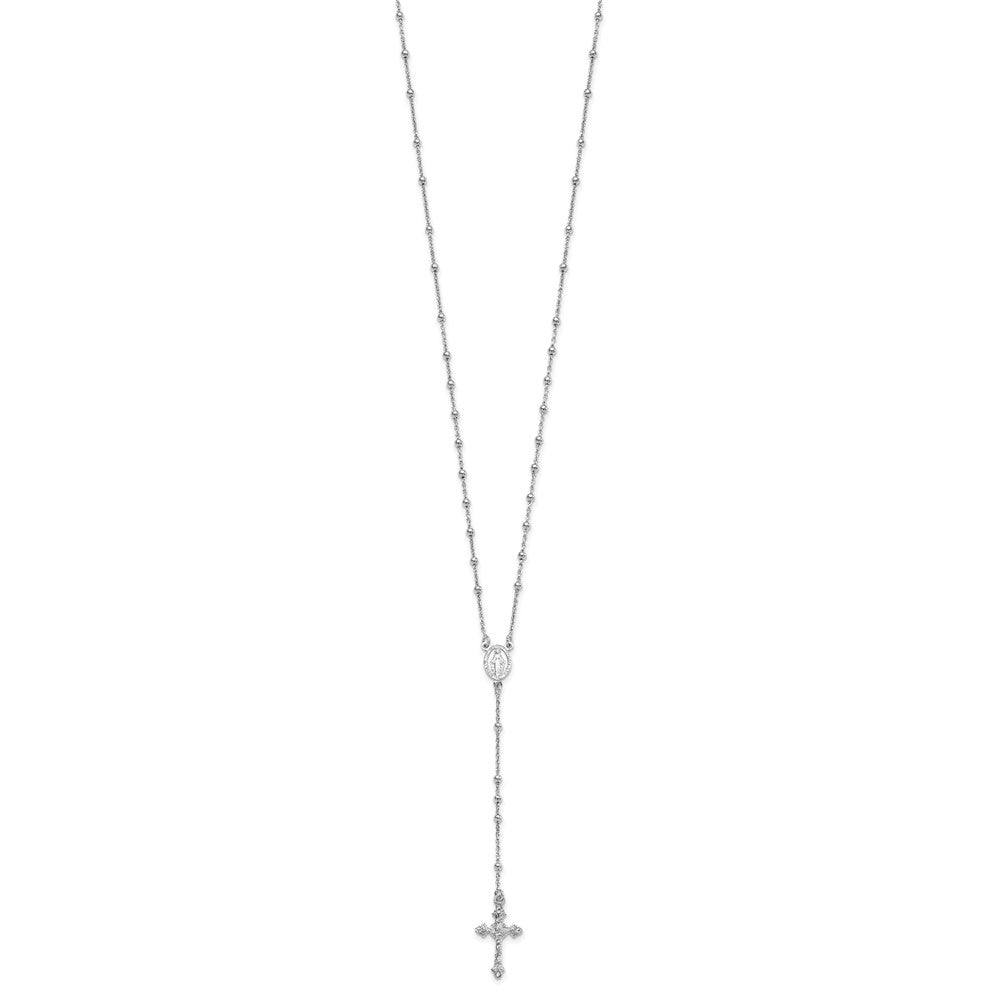 Sterling Silver Rhodium-Plated Polished Beaded Rosary 24 Inch Necklace