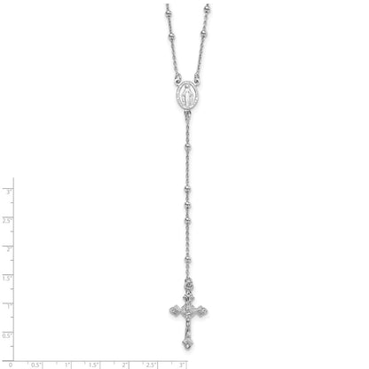 Sterling Silver Rhodium-Plated Polished Beaded Rosary 24 Inch Necklace
