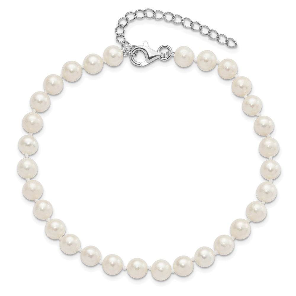 Sterling Silver Rh-Plated 6-7mm Fwc Pearl W/2In Ext Anklet