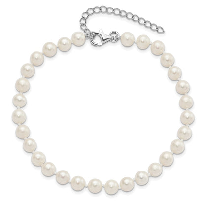 Sterling Silver Rh-Plated 6-7mm Fwc Pearl W/2In Ext Anklet