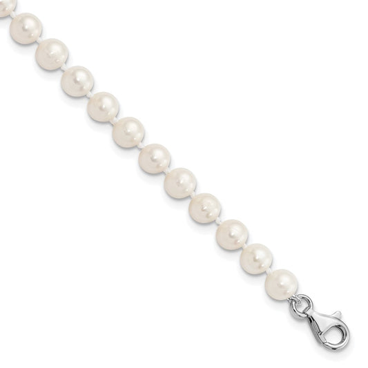 Sterling Silver Rh-Plated 6-7mm Fwc Pearl W/2In Ext Anklet