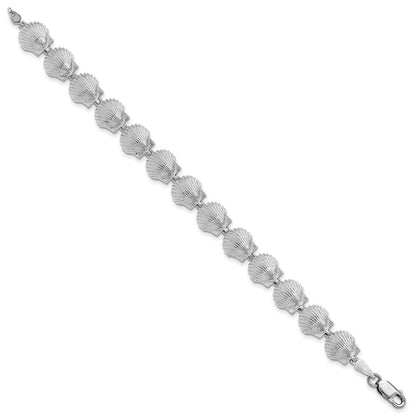 7.5 Inch De-Ani Sterling Silver Rhodium-Plated Polished Scallop Shell Bracelet