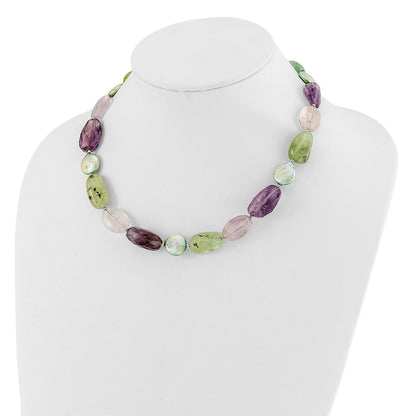Sterling Silver Amethyst, Green Pearl and Prehnite 2in Ext Necklace