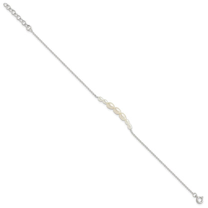 Sterling Silver E-Coated with Freshwater Cultured Pearl w/1in Ext Bracelet