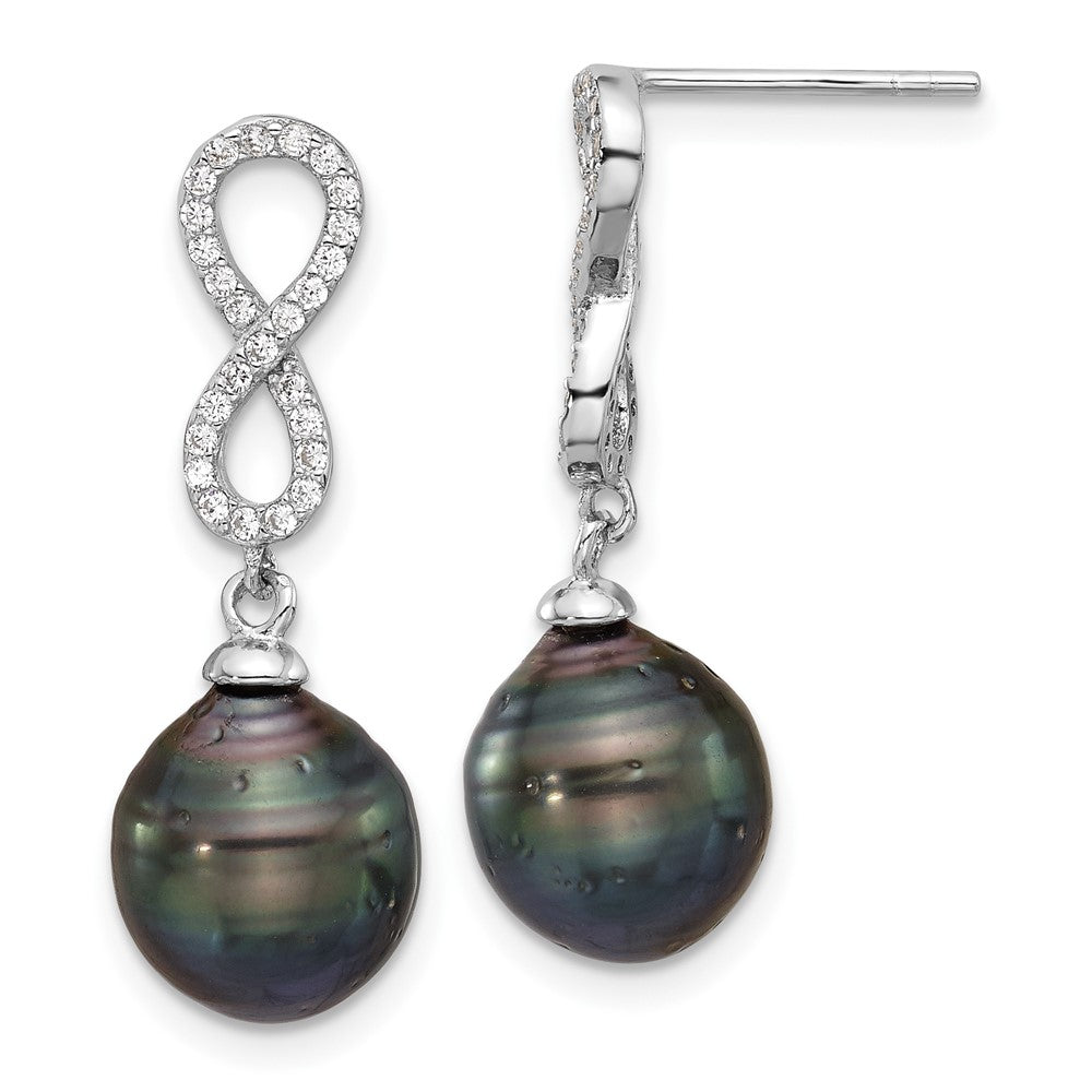 Sterling Silver Rhodium Plated Tahitian Pearl/cz Infinity Necklace/earring Set